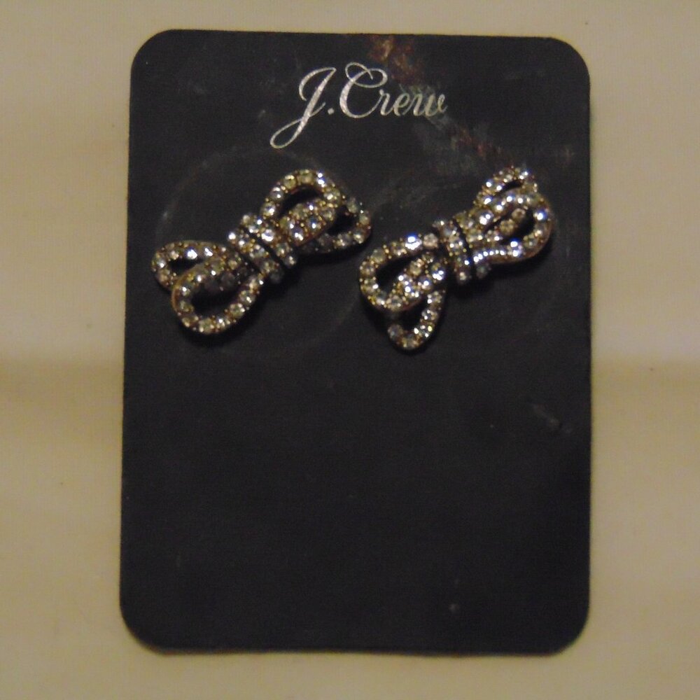 Silver Rhinestone Bow Earrings
